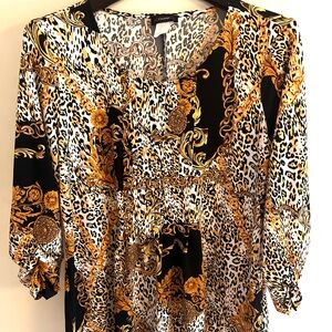 Cocomo Women’s 3/4 Sleeve Chains Patterns Pleated Blouse Sz Medium Floral